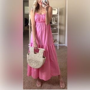 NWT Abercrombie & Fitch Bow Back Pink Tiered Dress Large
